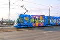 View of new tram on the Stone bridge, Riga, Latvia