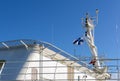 View to the Finnish and Latvian flags on the deck of the Silja Serenade cruise ship