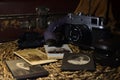 Riga, Latvia - august 17, 2020: Vintage Still life with old photo camera Royalty Free Stock Photo