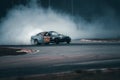 01-05-2021 Riga Latvia. car drifting with smoke, motion blur drift Unknown driver performs a drifting demonstration