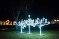 RIGA, LATVIA: Christmas decoration in night city. Christmas trees, garlands, installations, lights. Bastejkalns Royalty Free Stock Photo