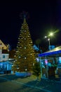 RIGA, LATVIA: Christmas decoration in night city. Christmas trees, garlands, installations, lights