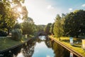 Riga, Latvia. City River Canal In The Park Bastion Hill. Sun Shining Royalty Free Stock Photo