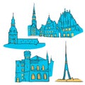 Riga Latvia Colored Landmarks