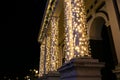 RIGA, LATVIA - DECEMBER 5, 2018: Riga city centre at night. Christmas lights on the house. Festive time. Beautiful decorations