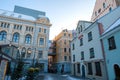 Riga / Latvia - 03 December 2019:Riga old town street with medieval buildings in winter day. Narrow street in Riga, Latvia Royalty Free Stock Photo