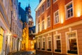 Riga Latvia. Deserted Narrow Kramu Street Of Old Town In Bright