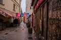 RIGA, LATVIA: Medieval restaurant Rozengrals on Rozena iela street in Riga. Vinarium Civitatis Rigensis in the old town of Riga. Royalty Free Stock Photo