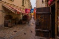 RIGA, LATVIA: Medieval restaurant Rozengrals on Rozena iela street in Riga. Vinarium Civitatis Rigensis in the old town of Riga. Royalty Free Stock Photo