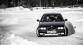 01-02-2021 Riga, Latvia Drift car, Car wheel drifting and smoking on track