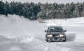 01-02-2021 Riga, Latvia Drift car, Car wheel drifting and smoking on track