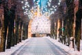 Riga, Latvia. Evening View Of Esplanade Park On Freedom Street Decorated