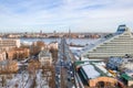 Aerial view of Riga National Library from the Pardaugava coast.