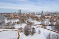 Beautiful winter over Riga. View near the victory memorial to Soviet Army