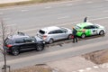 Car crash accident with three cars on a city street