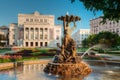 Riga, Latvia. Fountain Nymph In Water Splashes In Aspazijas Boulevard Near National Opera Royalty Free Stock Photo