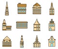 Riga Latvia icons set vector color