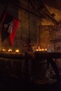 RIGA, LATVIA: The interior of an old building with candles. Retro vintage style Royalty Free Stock Photo