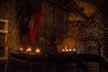 RIGA, LATVIA: The interior of an old building with candles. Retro vintage style Royalty Free Stock Photo