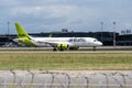 Riga, Latvia - July 3, 2023: AirBaltic Airbus A220-300 YL-ABI in RIX International Airport