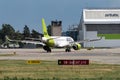 Riga, Latvia - July 3, 2023: AirBaltic Airbus A220-300 YL-ABI in RIX International Airport