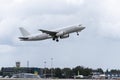 Riga, Latvia - July 3, 2023: Avion Express Airbus A320-232 9H-AMK takes off from RIX International Airport Royalty Free Stock Photo