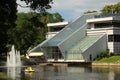 Riga, Latvia - July 10, 2017: The building of Freeport of Riga Authority on city canal of Riga at Kronvalda Park Bastejkalns,