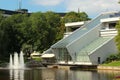 Riga, Latvia - July 10, 2017: The building of Freeport of Riga Authority on city canal of Riga at Kronvalda Park Bastejkalns,