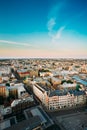 Riga, Latvia. Riga Cityscape. Top View Of Crossroads Of Freedom Street And Dzirnavu Street In Sunny Summer Evening