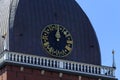 Church tower clock in old city Royalty Free Stock Photo