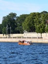 Riga, Latvia, 15 July, 2015. Small cruise boat Notabios in river Daugava.