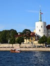 Riga, Latvia, 15 July, 2015. Small cruise boat Notabios in river Daugava.