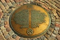 Riga, Latvia - July 10, 2017: Symbolic bronze manhole cover, a marker of the Riga old city center. Historic Centre of Riga is a