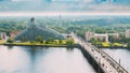 Riga, Latvia. Akmens Tilts - Stone Bridge Street In Summer Day. Top View, Aerial View Of National Library Building Royalty Free Stock Photo