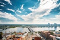 Riga, Latvia. Akmens Tilts - Stone Bridge Street In Summer Day. Top View, Aerial View Of National Library Building Royalty Free Stock Photo