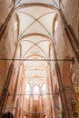 Riga Latvia. Vaulted Ceiling Of St. Peter's Lutheran Church In Sunlight. Interior Of Famous Landmark