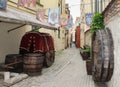 Riga, Latvia - june 05, 2013- Narrow street in Riga with interesting design