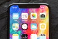 Riga, Latvia - March 25, 2018: Close up photo of home screen icons of the latest generation iPhone X. appleapplicationapplication