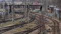 RIGA, LATVIA - MARCH 27, 2019: Multiple railway track switches , symbolic photo for decision, separation and leadership qualities