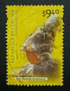 Riga, Latvia - May 10, 2019: Argentina Indigenous Cultures postage stamp