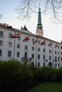 Riga castle and latvian flags