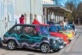 Row of colorful stylish vintage Fiat 126 PanCars rental cars, PanCars is a car rental company Royalty Free Stock Photo