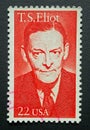 Riga, Latvia - May 10, 2019: T S Eliot American poet stamp