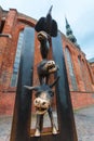 RIGA, LATVIA - MAY 06, 2017: View on the monument of Bremen Town Musicians is situated in the Riga, Latvia. Royalty Free Stock Photo