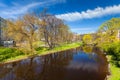 RIGA, LATVIA - MAY 06, 2017: View on the pond and park that is located in the city center of Riga.