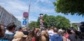 Riga, Latvia - 29 May 2023: Welcoming home the bronze hockey team of Latvia. Latvian fans celebrate the hockey festival