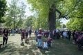 Riga, Latvia - 29 May 2023: Welcoming home the bronze hockey team of Latvia. Latvian fans celebrate the hockey festival