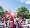 Riga, Latvia - 29 May 2023: Welcoming home the bronze hockey team of Latvia. Latvian fans celebrate the hockey festival