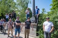 Riga, Latvia - 29 May 2023: Welcoming home the bronze hockey team of Latvia. Latvian fans celebrate the hockey festival