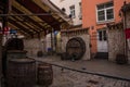 RIGA, LATVIA: Medieval restaurant Rozengrals on Rozena iela street in Riga. Vinarium Civitatis Rigensis in the old town of Riga. Royalty Free Stock Photo